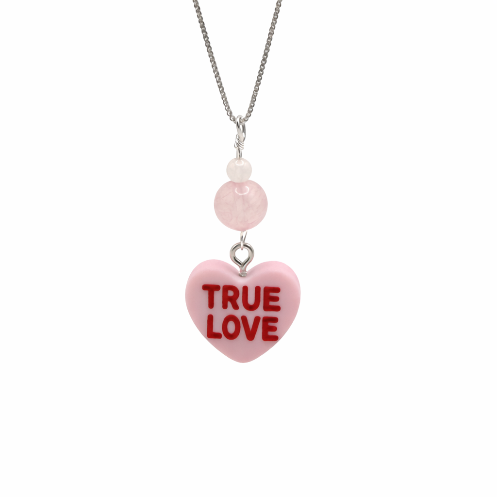 Valentine's Day True Love Sterling Silver Rose Quartz & Moonstone Pendant