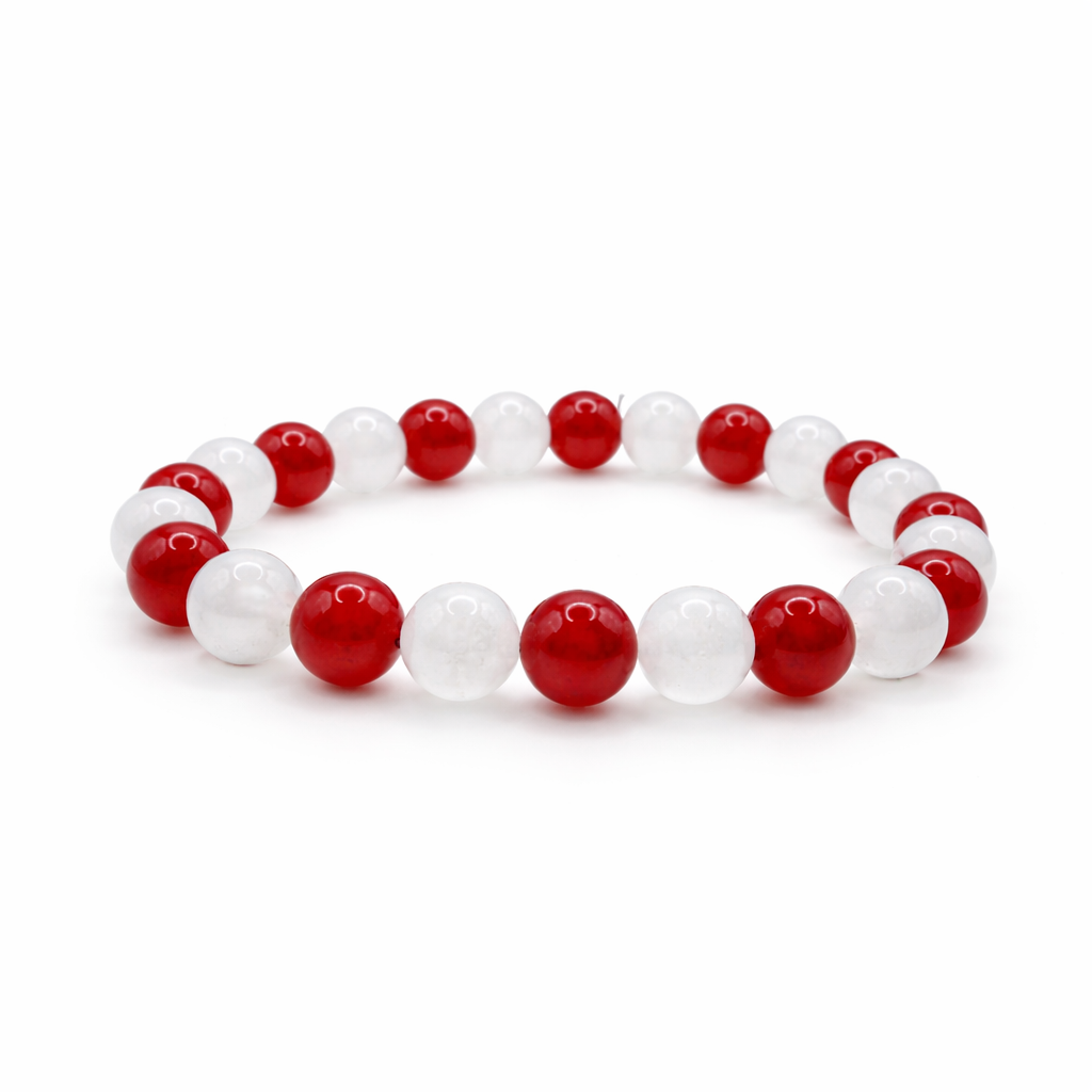 Valentine's Day White Jade & Red Jade Crystal Bracelet