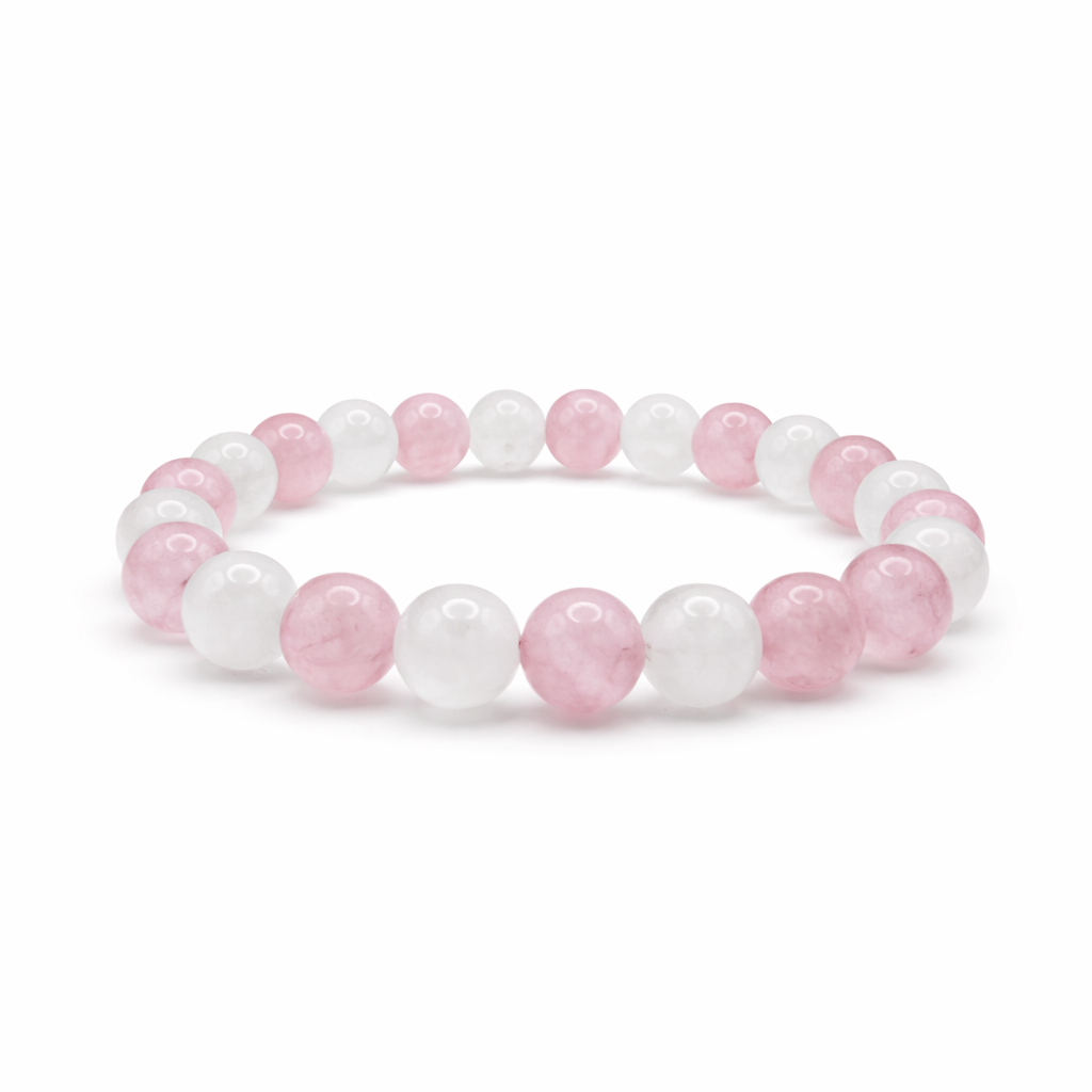 Valentine's Day White Jade & Rose Quartz Crystal Bracelet