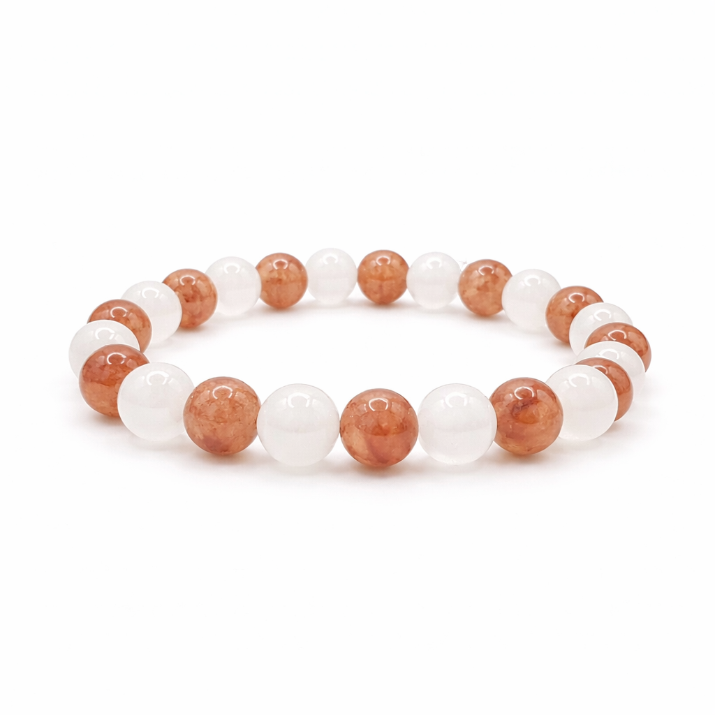 Valentine's Day White Jade & Strawberry Quartz Crystal Bracelet