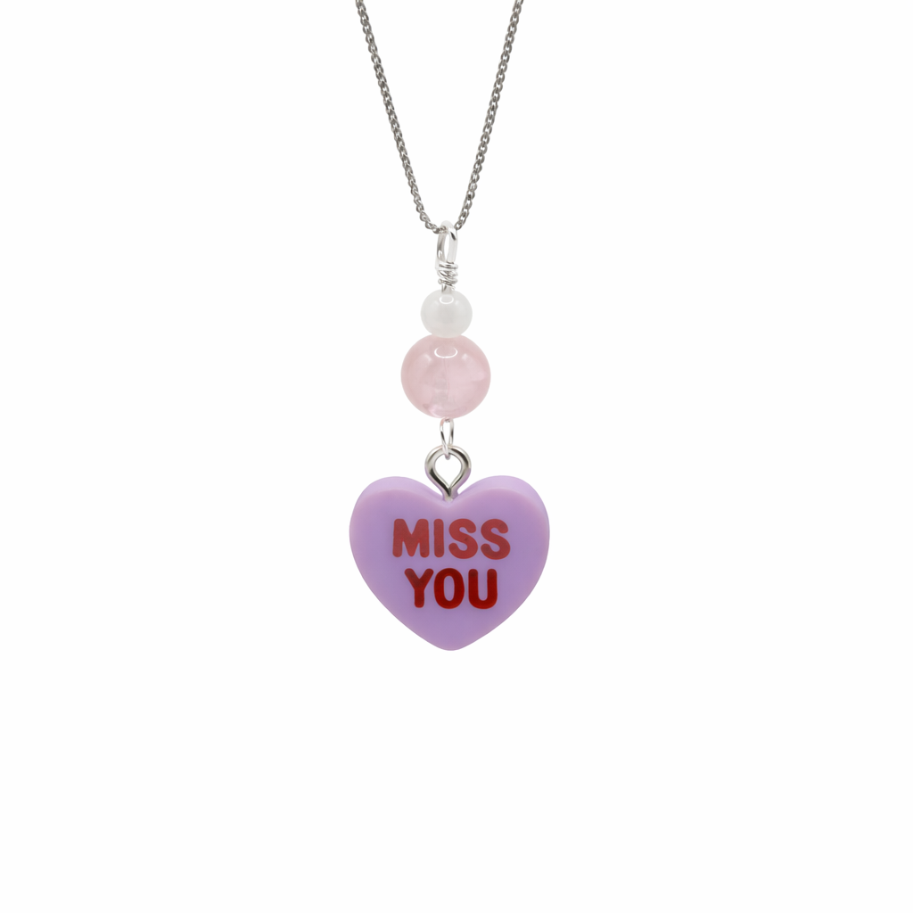 Valentine's Day Sterling Silver Miss You Rose Quartz and Moonstone Pendant