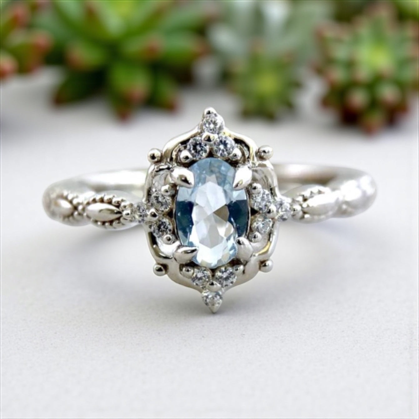 Limited Edition Vintage Aquamarine Crystal Sterling Silver Ring - Available to Order Until 9/17
