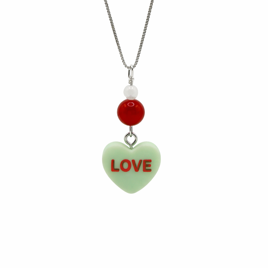 Valentine's Day Sterling Silver Red Jade and Moonstone Love Pendant