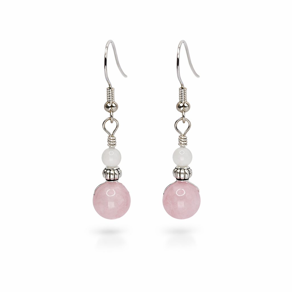 Rose Quartz & Blue Moonstone Sterling Silver Dangle Earrings