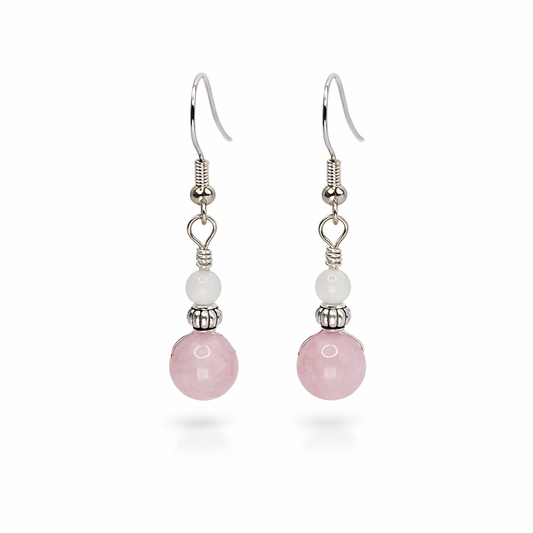 Rose Quartz & Blue Moonstone Sterling Silver Dangle Earrings