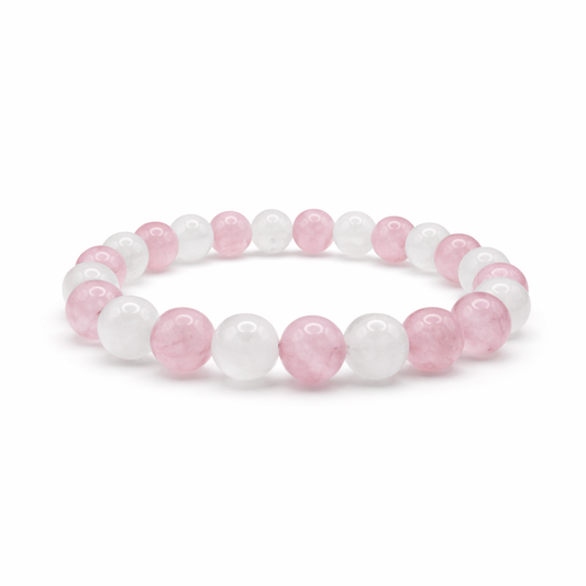 Valentine's Day White Jade & Rose Quartz Crystal Bracelet
