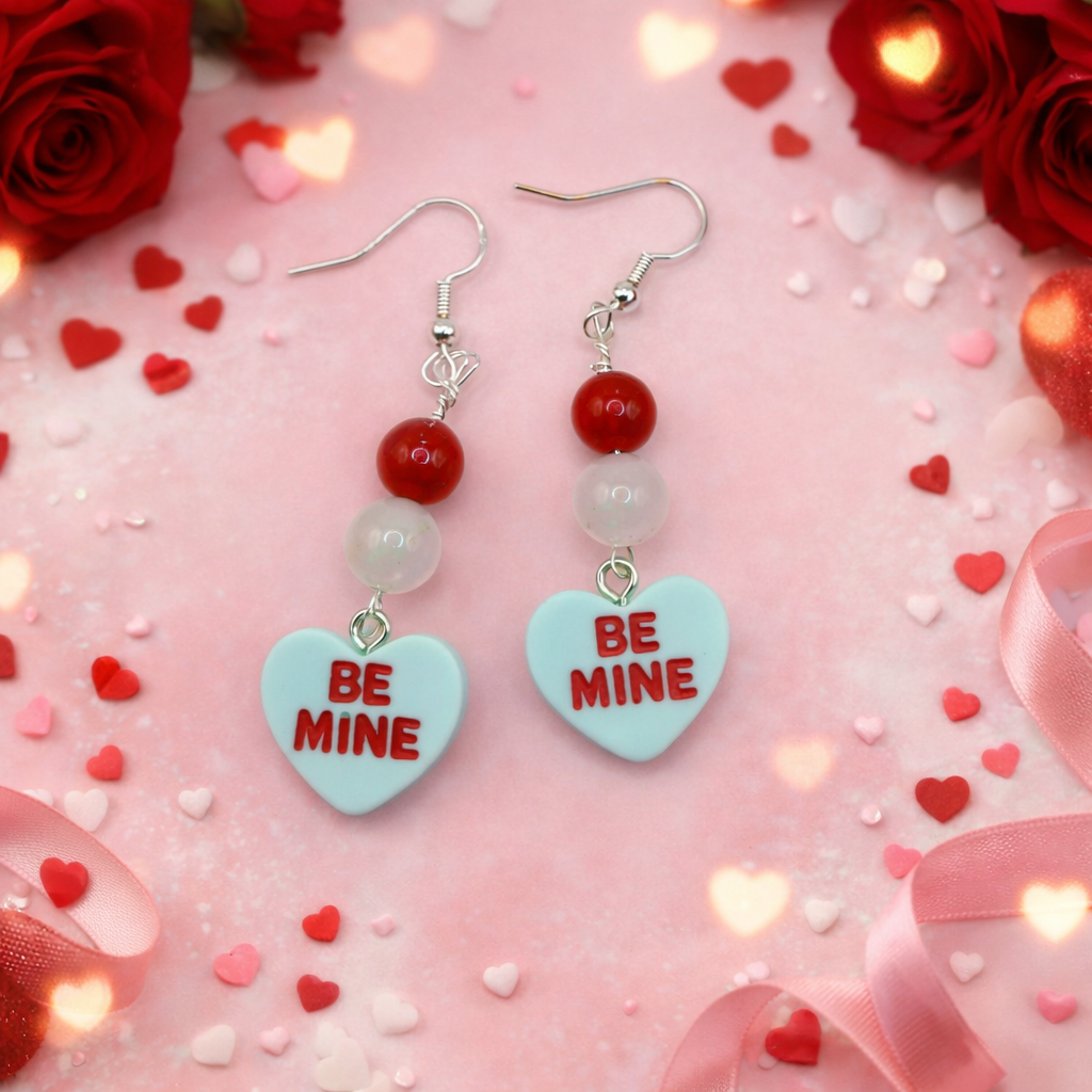 Be Mine Sterling Silver White Jade & Red Jade Dangle Earrings