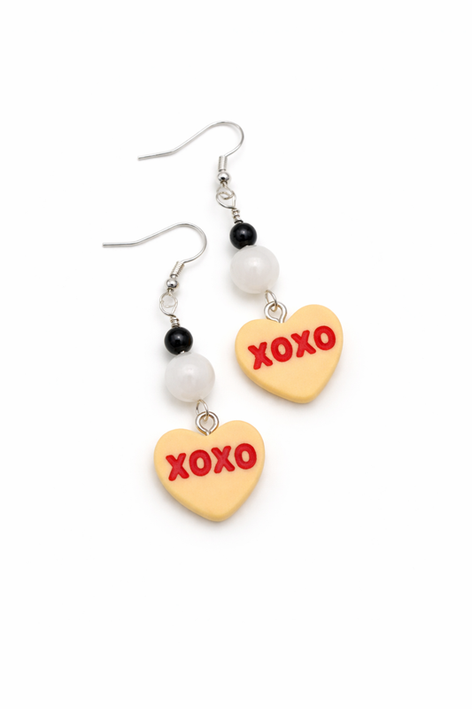 Valentine's Day XOXO Sterling Silver Moonstone & Garnet Dangle Earrings