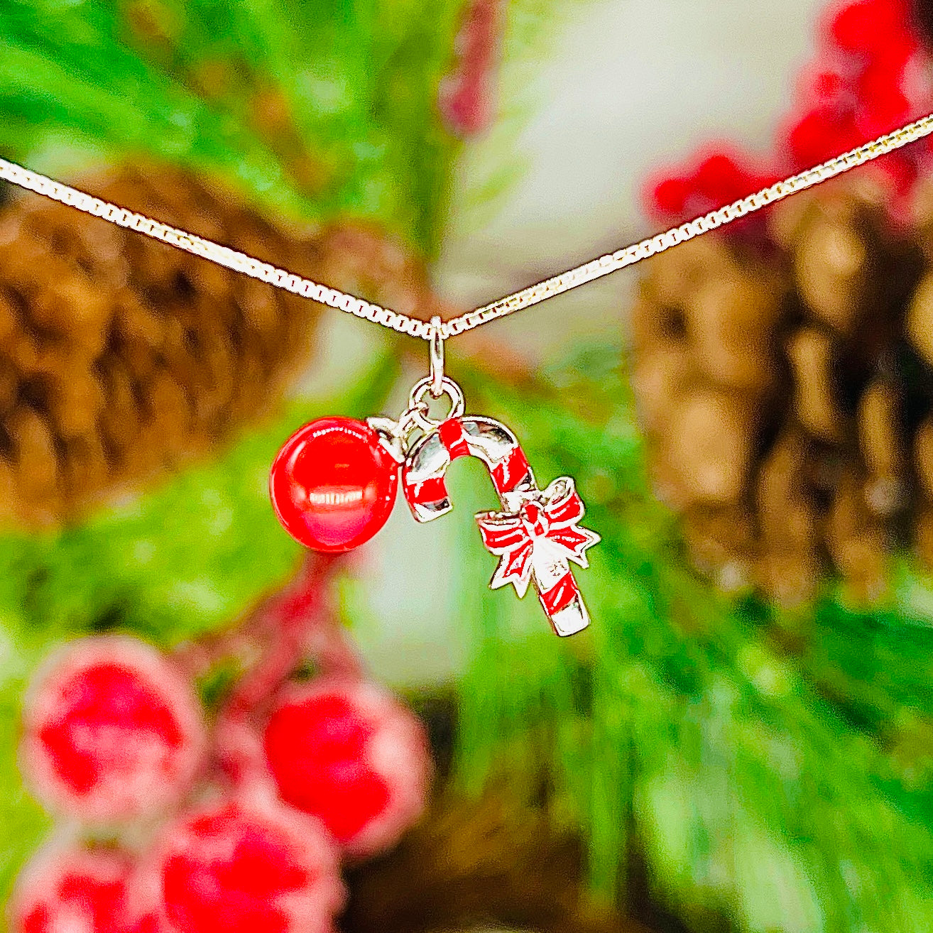 Christmas Candy Cane Sterling Silver Set Pendant PREORDER