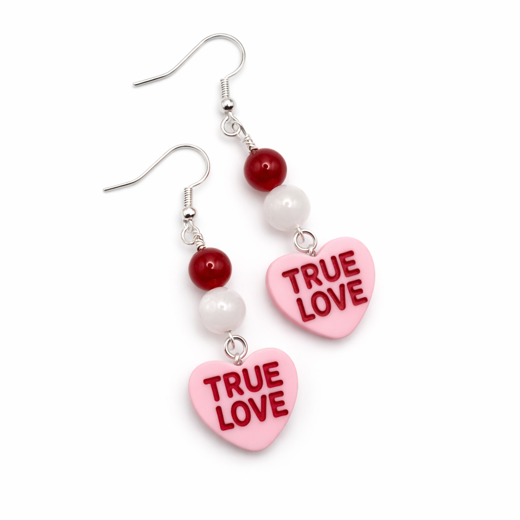 Valentine's Day True Love Sterling Silver Moonstone & Red Jade Dangles
