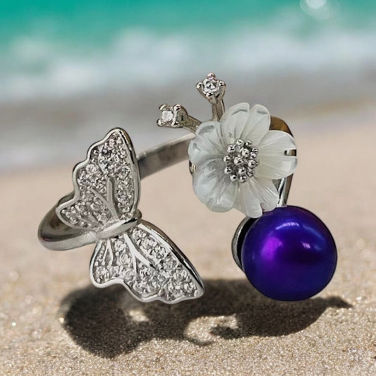 Cover Me In Sunshine Sterling Silver Adjustable Butterfly Ring