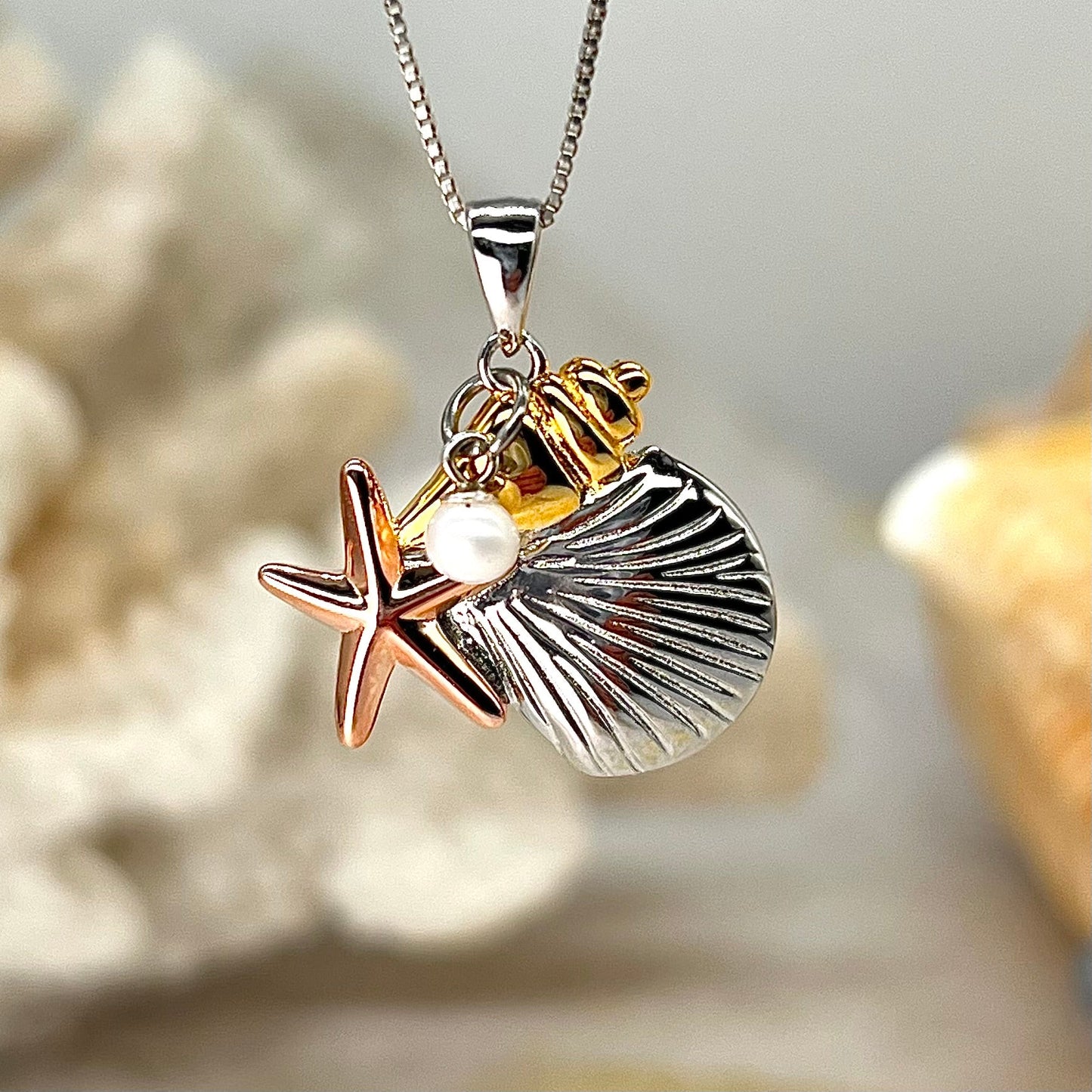 High Tide Sterling Silver Seashell Micro Pearl Pendant - New Arrival