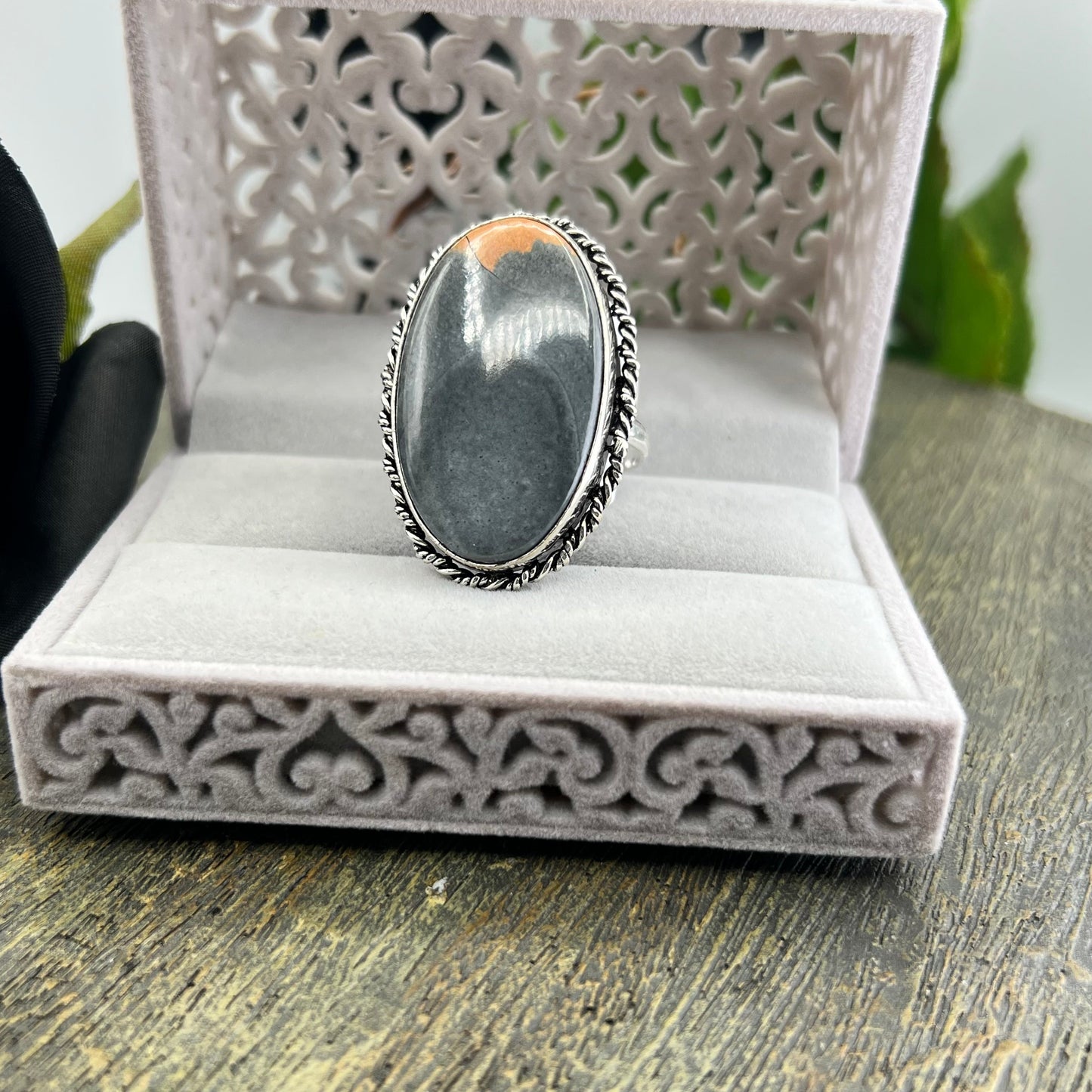 Sterling Silver Polychrome Jasper Ring - Size 9.5