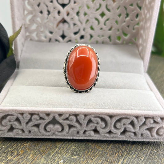 Sterling Silver Carnelian Ring - Size 9.5