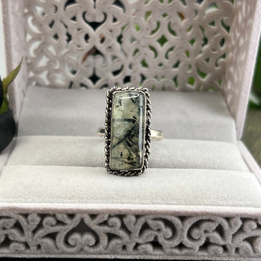 Sterling Silver Prehnite Ring - Size 9.5