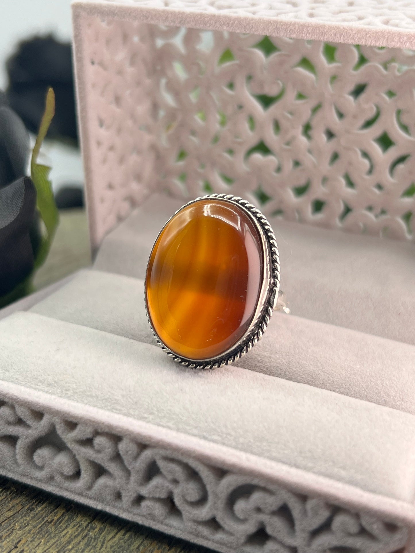 Amber Sterling Silver Ring - Size 9