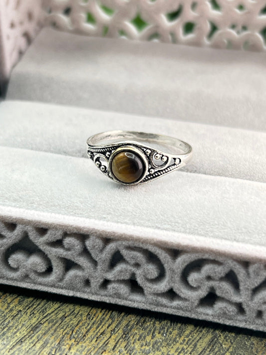 Tiger's Eye Silver Plated Ring - Size 9