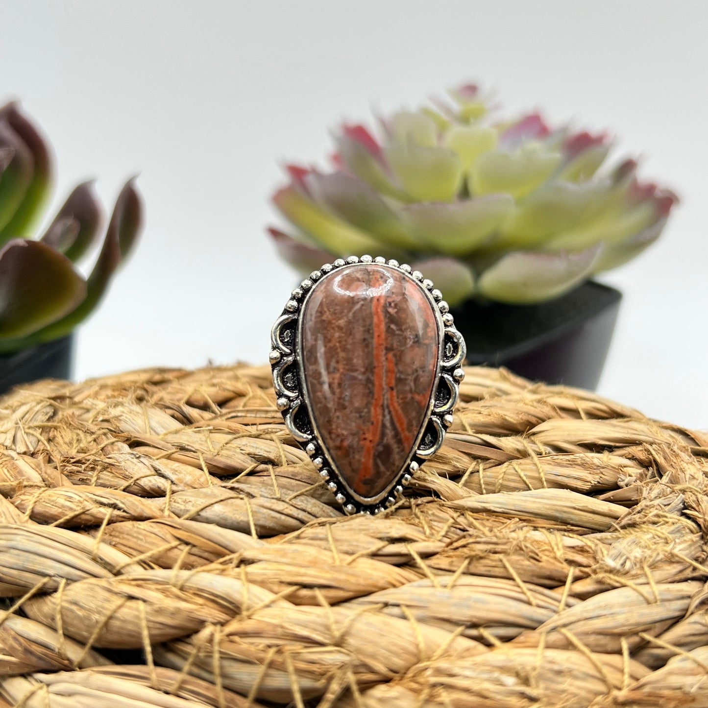 Sterling Silver Brecciated Jasper Ring - Size 8.5