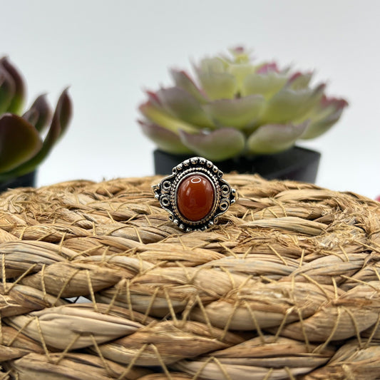 Silver Plated Carnelian Ring - Size 8.5