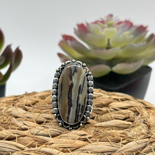 Sterling Silver Dendritic Agate Ring - Size 8.5