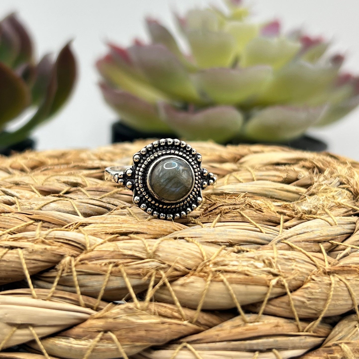 Silver Plated Labradorite Ring - Size 8