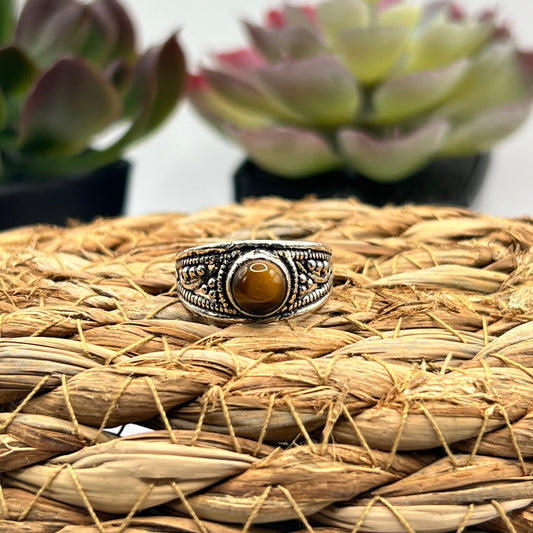 Silver Plated Tiger's Eye Ring - Size 8