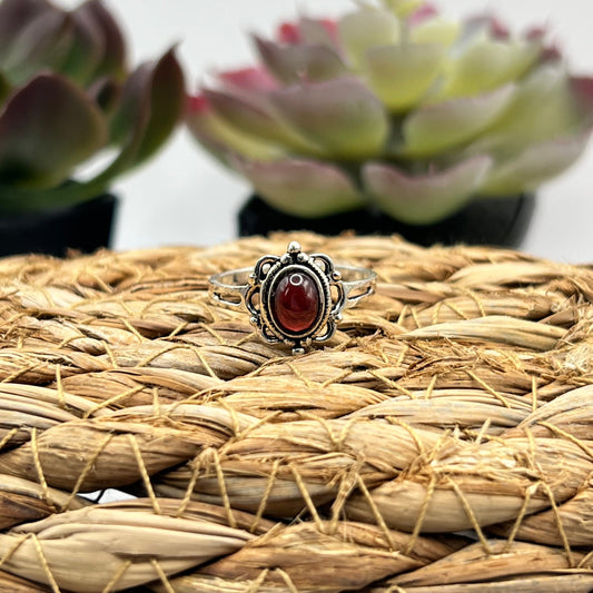 Silver Plated Garnet Ring - Size 8