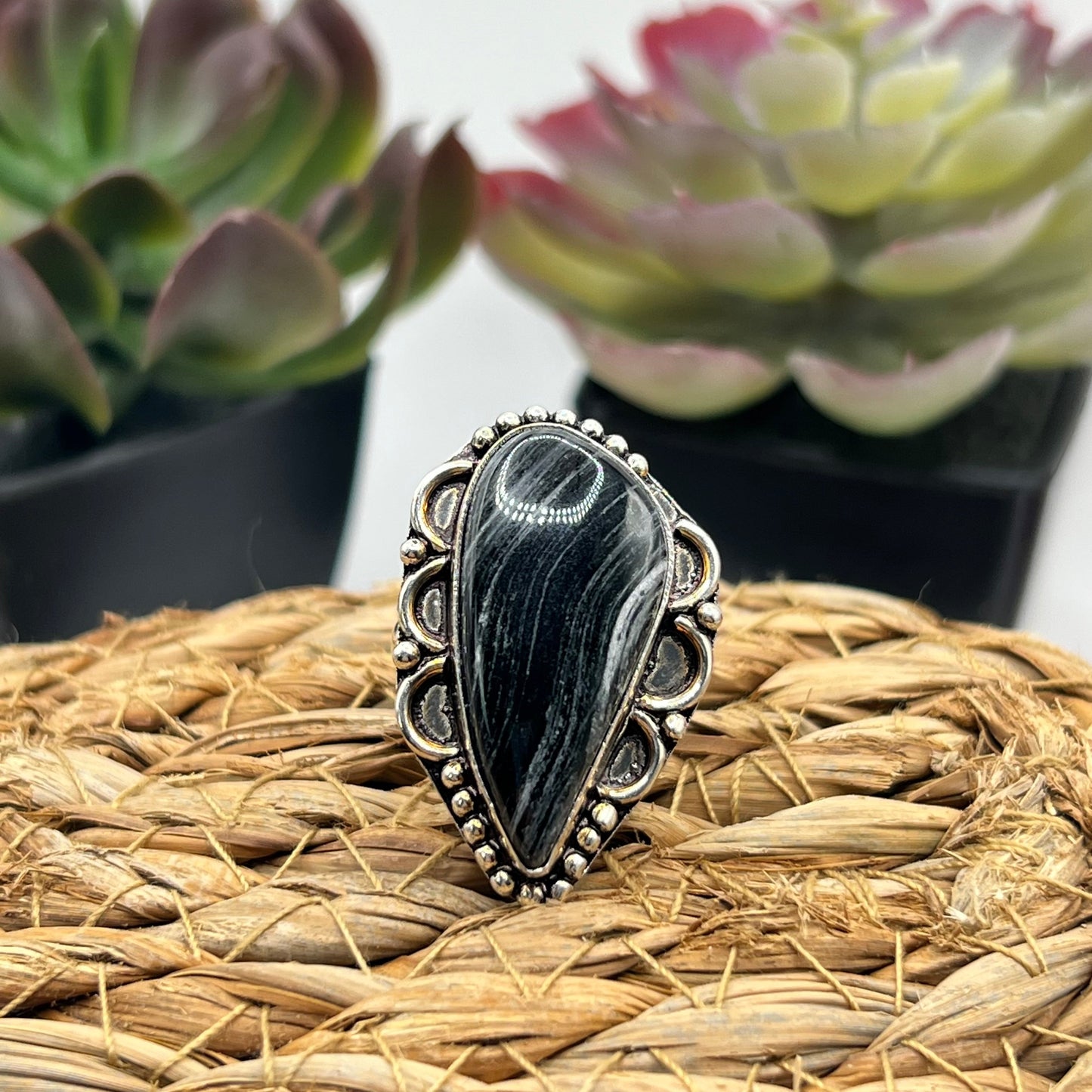 Sterling Silver Black Onyx Ring - Size 8