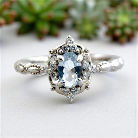 Limited Edition Vintage Aquamarine Crystal Sterling Silver Ring - Available to Order Until 9/17