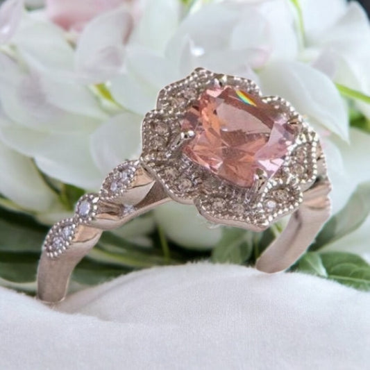 Limited Edition Vintage, Art Deco Morganite Crystal Ring - Available to Order Until 9/17
